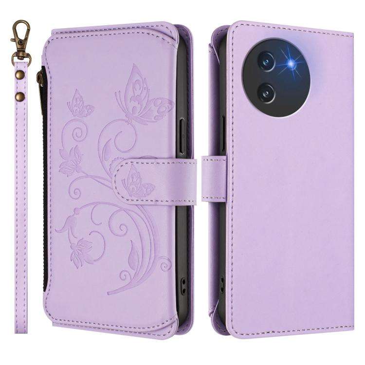 For Doogee Note 59 / Note 59 Pro Butterfly Love Flower Multi-card Zipper Wallet Leather Phone Cas...