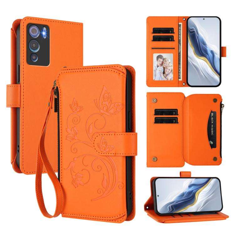 For Doogee N60 Pro Butterfly Love Flower Multi-card Zipper Wallet Leather Phone Case(Orange)