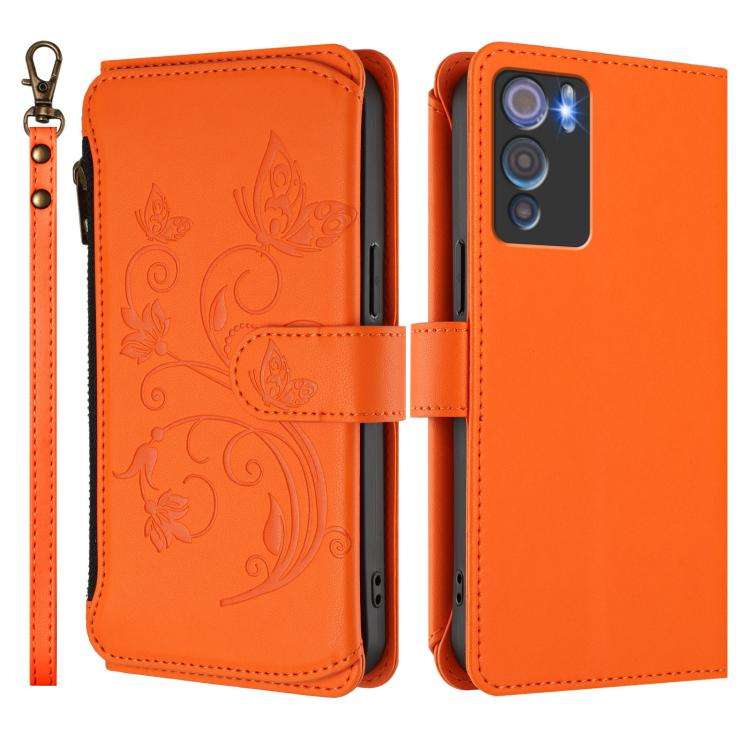 For Doogee N60 Pro Butterfly Love Flower Multi-card Zipper Wallet Leather Phone Case(Orange)