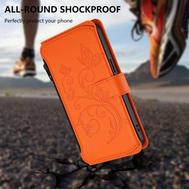 For Doogee N60 Pro Butterfly Love Flower Multi-card Zipper Wallet Leather Phone Case(Orange)