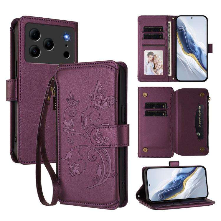 For Doogee Note 56 / Note 56 Pro Butterfly Love Flower Multi-card Zipper Wallet Leather Phone Cas...