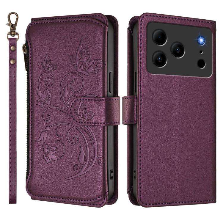 For Doogee Note 56 / Note 56 Pro Butterfly Love Flower Multi-card Zipper Wallet Leather Phone Cas...