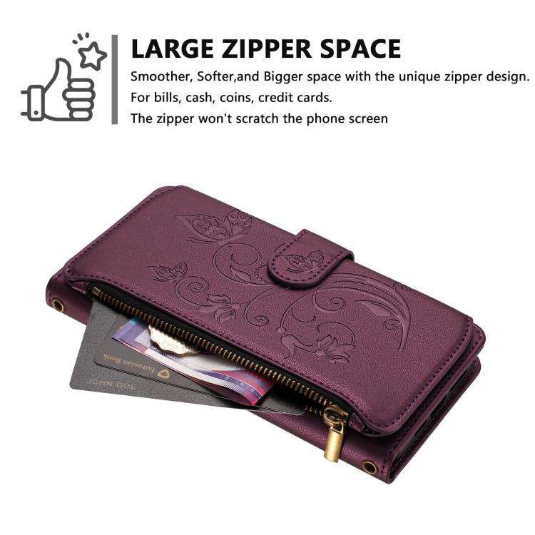 For Doogee Note 56 / Note 56 Pro Butterfly Love Flower Multi-card Zipper Wallet Leather Phone Cas...
