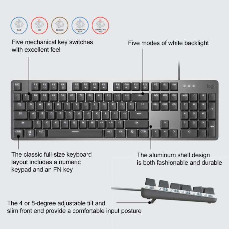 Logitech K845 Backlit Mechanical Wired Keyboard, Cable Length: 1.8m, Type:Longhua-Brown Axis(Black)