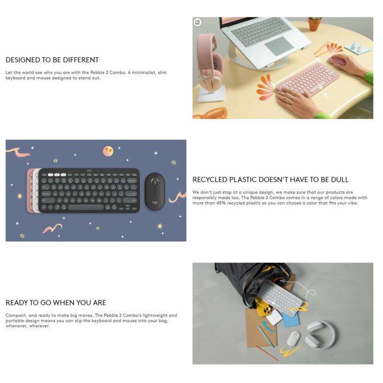  PEBBLE 2 COMBO Thin and Light Wireless Slim Bluetooth Keyboard and Mouse Set(Grey)
