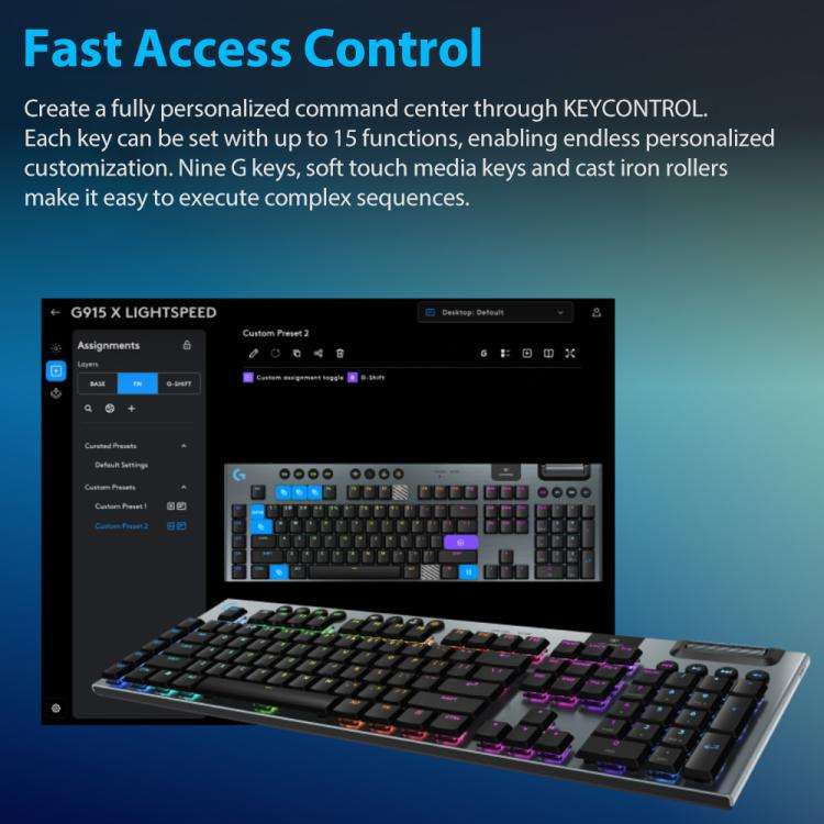 Logitech G915 X LIGHTSPEED Wireless Low Profile Gaming Keyboard(Black Tactile)