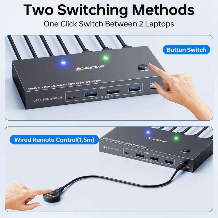KCEVE KC-KVM203TCC USB 3.2 Dual Monitor 4K 60Hz KVM Switch