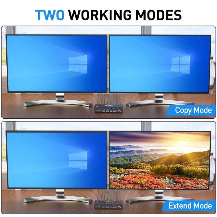 KCEVE KC-KVM302DP USB 3.0 Dual Monitor 8K 30Hz KVM Switch, Plug Type:AU Plug