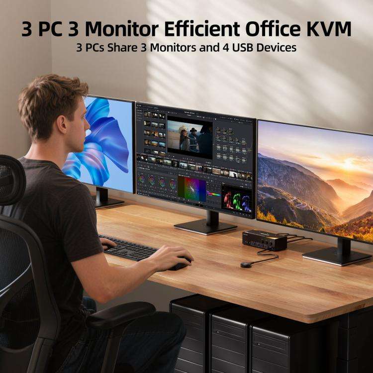 KCEVE KC-KVM303 USB 3.0 Dual Monitor 8K 60Hz KVM Switch, Plug Type:EU Plug
