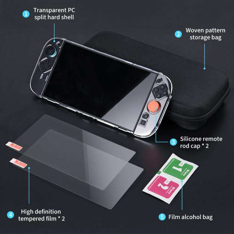 For Nintendo Switch 2 5 in 1 Handheld Game Console Storage Bag Set(Black)