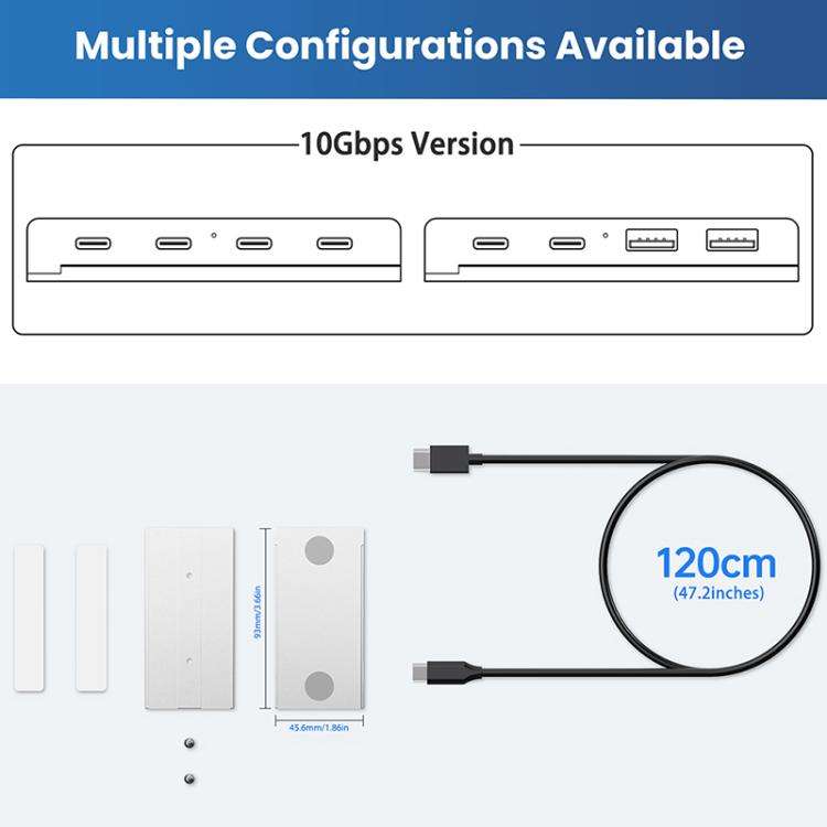 HST-2A2C 4 in 1 USB 3.2 10Gbps Detachable Magnetic Docking Station(Silver)