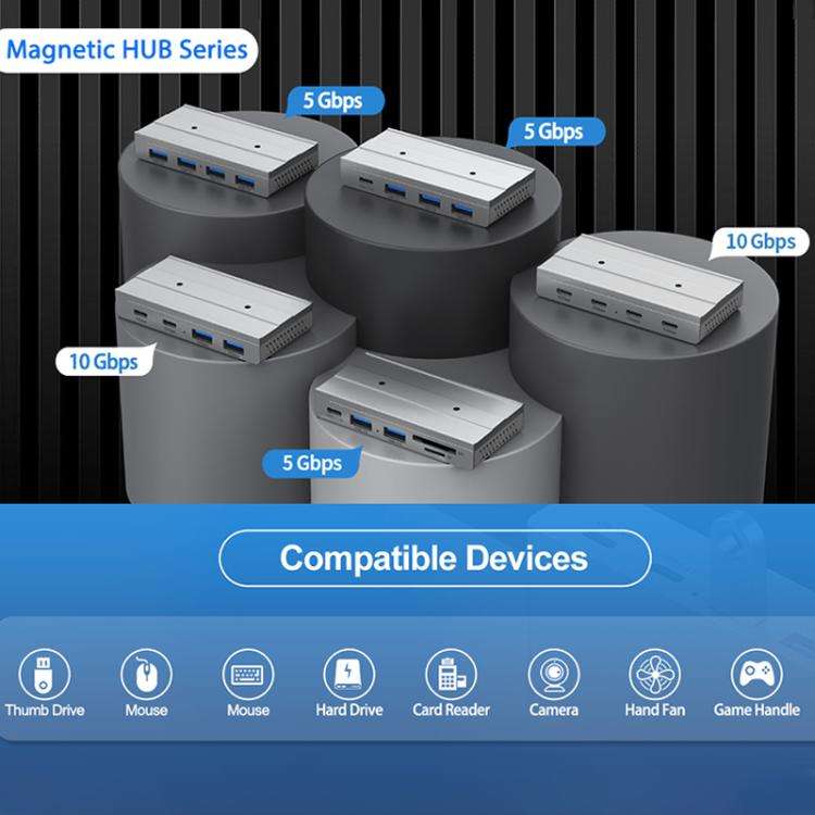HST-2A2C 4 in 1 USB 3.2 10Gbps Detachable Magnetic Docking Station(Black)