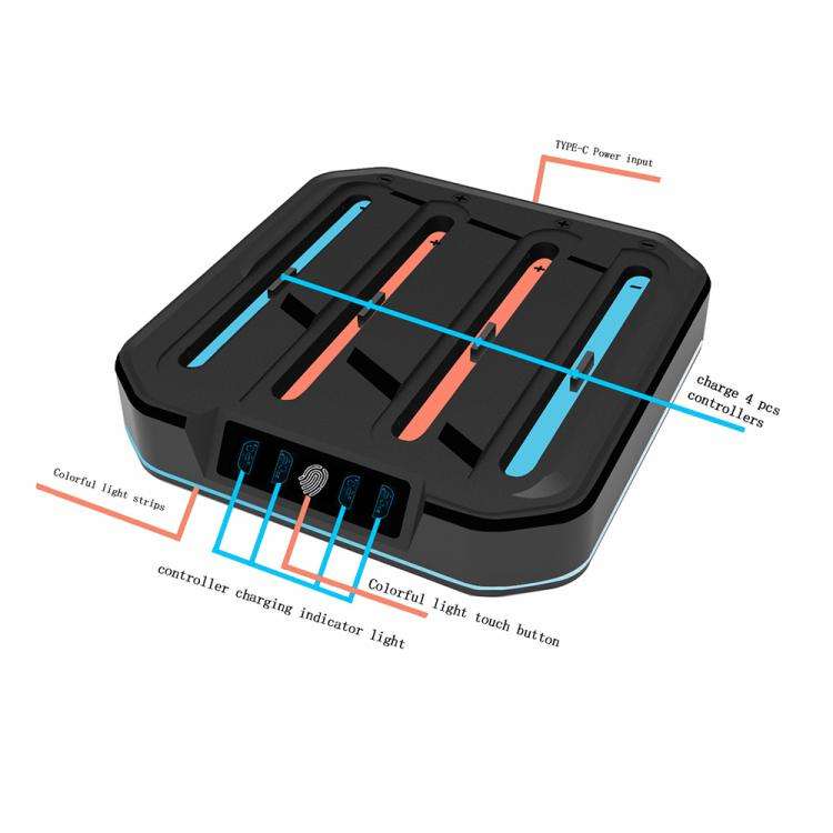 For Nintendo Switch 2 KJH NS2-026 4 in 1 Game Controller Charging Stand with RGB Light(Black)