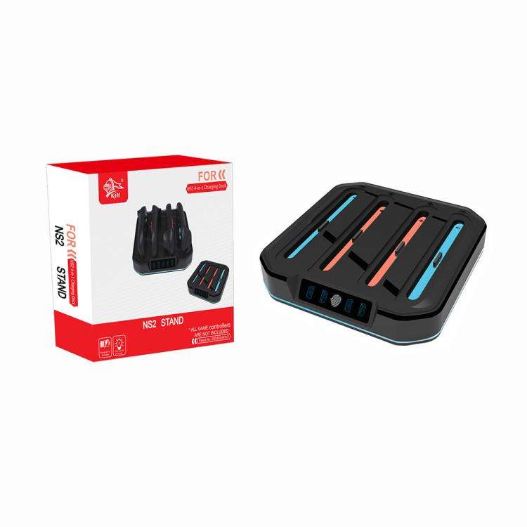 For Nintendo Switch 2 KJH NS2-026 4 in 1 Game Controller Charging Stand with RGB Light(Black)