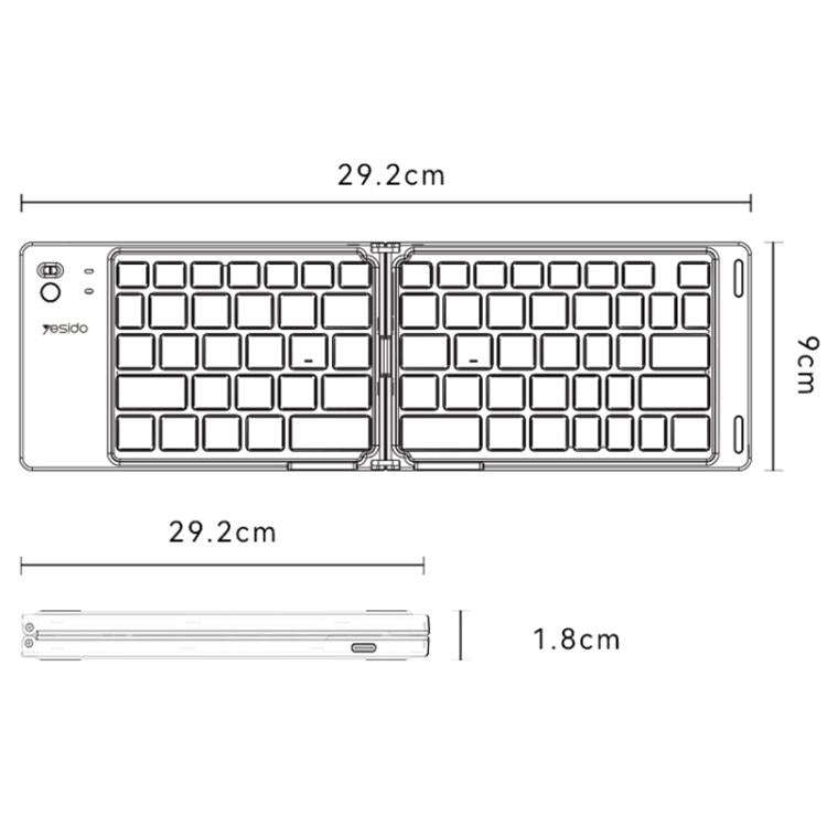 Yesido KB27 Ultra Slim Mini Two-Fold Portable Bluetooth Keyboard(Grey)