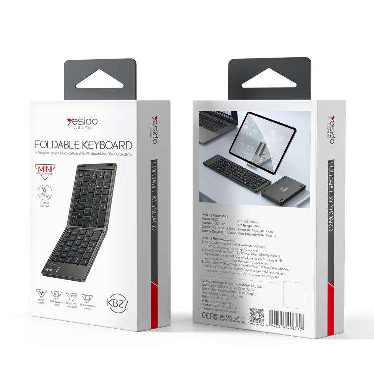 Yesido KB27 Ultra Slim Mini Two-Fold Portable Bluetooth Keyboard(Grey)