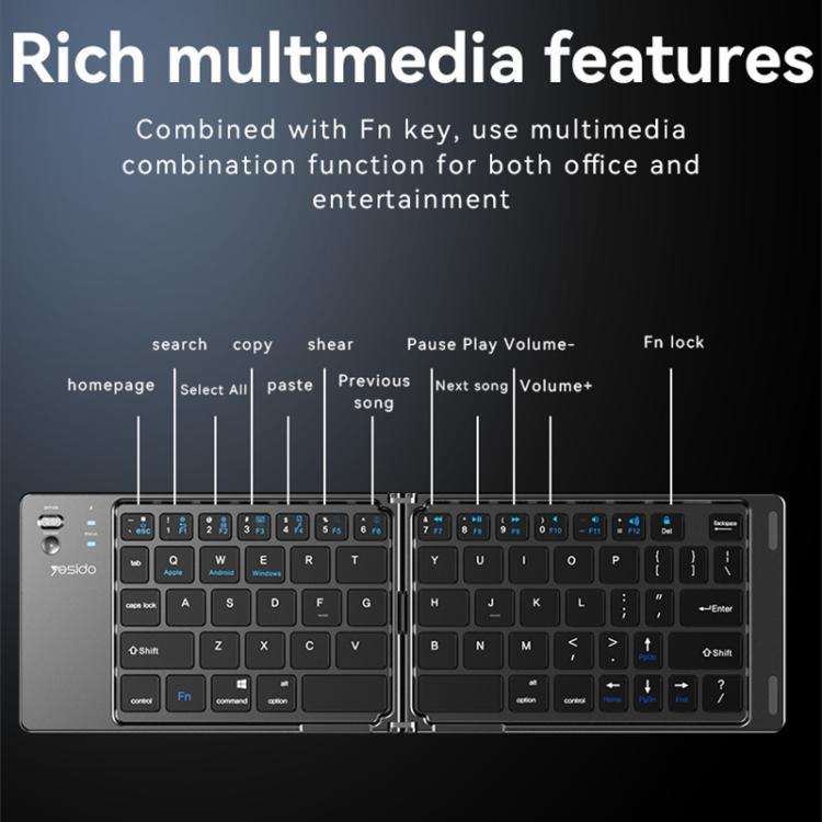 Yesido KB27 Ultra Slim Mini Two-Fold Portable Bluetooth Keyboard(Grey)