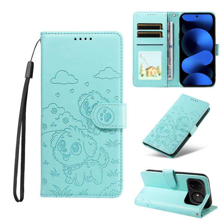 For Huawei nova 16 Embossed Heart Dog RFID Blocking Wallet Leather Phone Case(Green)