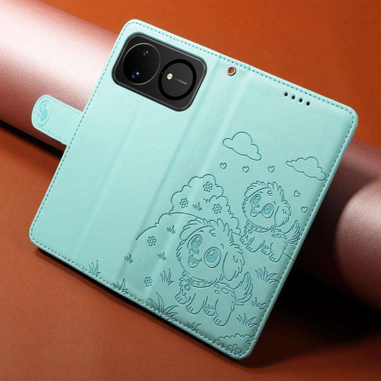 For Huawei nova 16 Embossed Heart Dog RFID Blocking Wallet Leather Phone Case(Green)