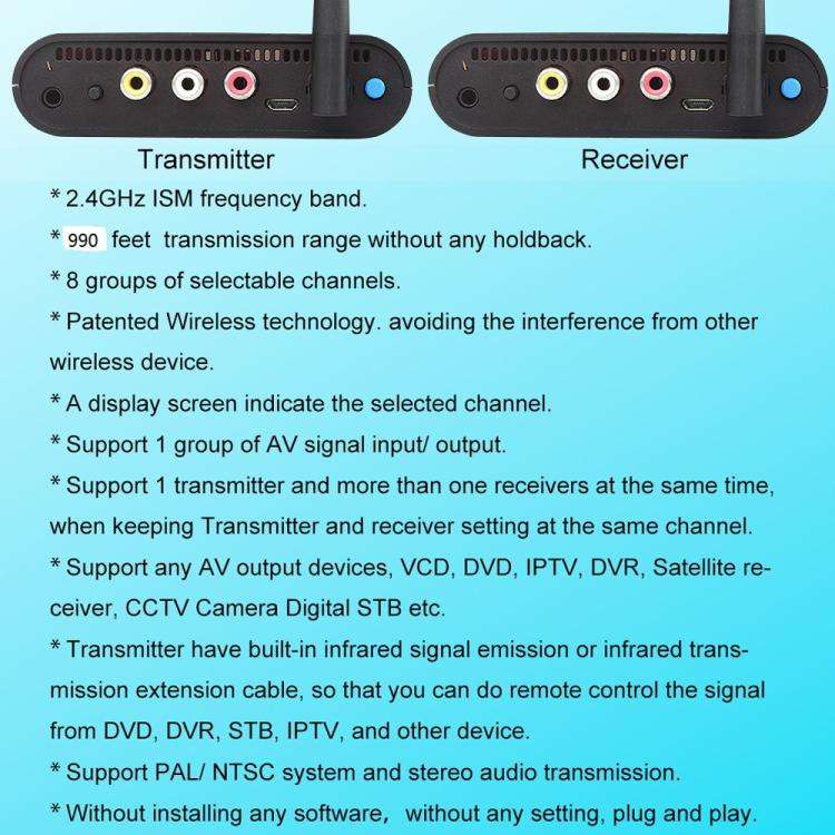 Measy AV230 2.4GHz Wireless Audio / Video Transmitter and Receiver with Infrared Return Function,...