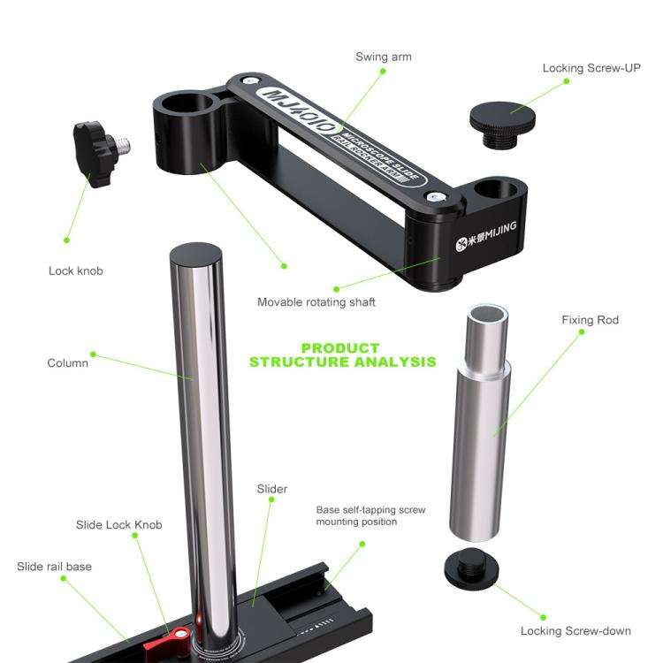 Mijing MJ4010 32mm 360 Universal Metal Swing Arm Liftable Fixed Stand with Slide Rails
