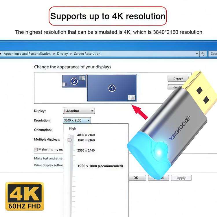 DOONJIEY DisplayPort Interface Graphics Card Spoofer Display Emulator Virtual Monitor with Indica...