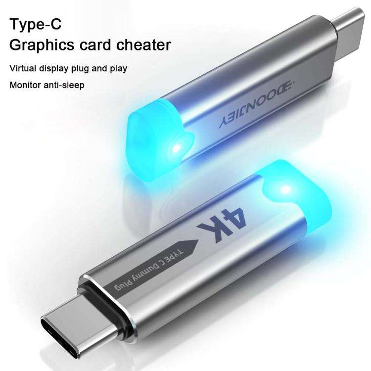 DOONJIEY USB-C / Type-C Interface Graphics Card Spoofer Virtual Monitor with Indicator Light(Silver)