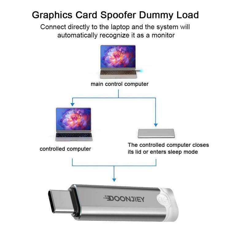 DOONJIEY USB-C / Type-C Interface Graphics Card Spoofer Virtual Monitor with Indicator Light(Black)