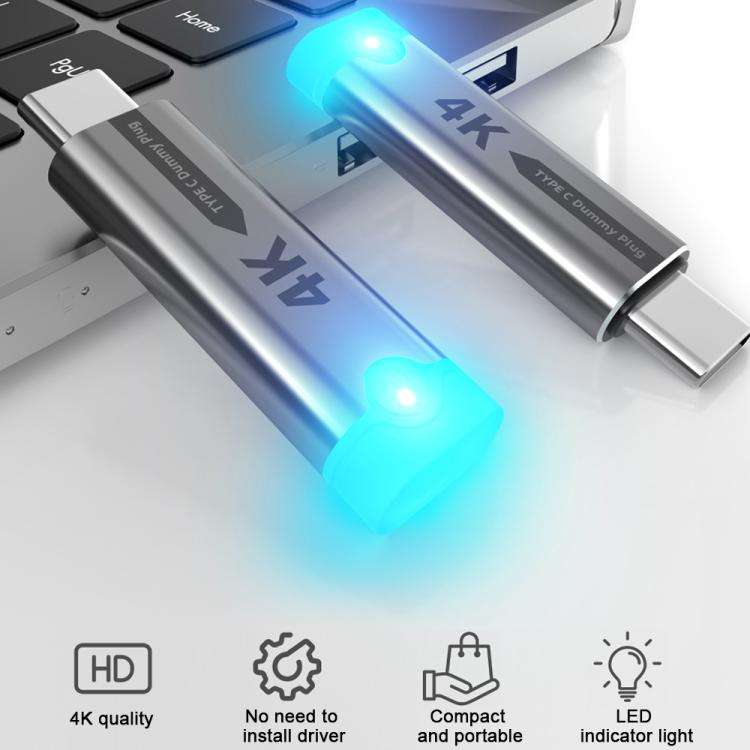 DOONJIEY USB-C / Type-C Interface Graphics Card Spoofer Virtual Monitor with Indicator Light(Black)