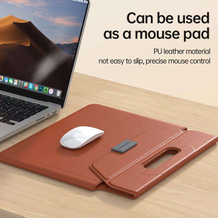 For 13 / 14 inch Handle Portable Laptop Briefcase PU Leather Laptop Sleeve with Foldable Stand(Grey)