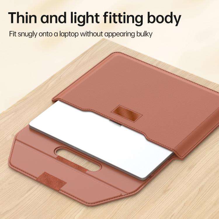 For 13 / 14 inch Handle Portable Laptop Briefcase PU Leather Laptop Sleeve with Foldable Stand(Grey)