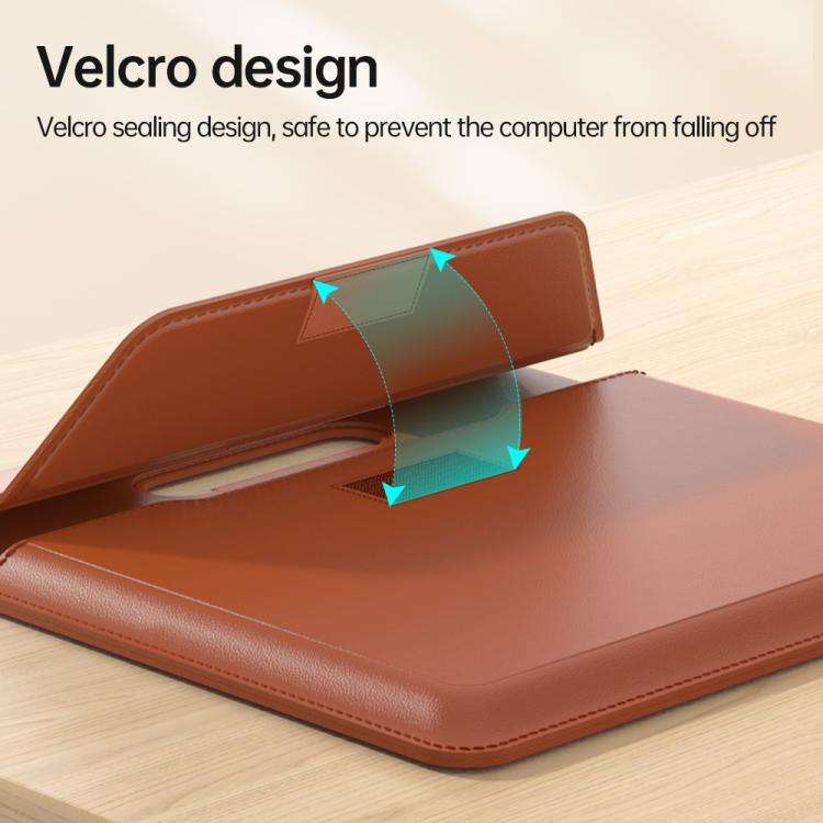 For 13 / 14 inch Handle Portable Laptop Briefcase PU Leather Laptop Sleeve with Foldable Stand(Grey)