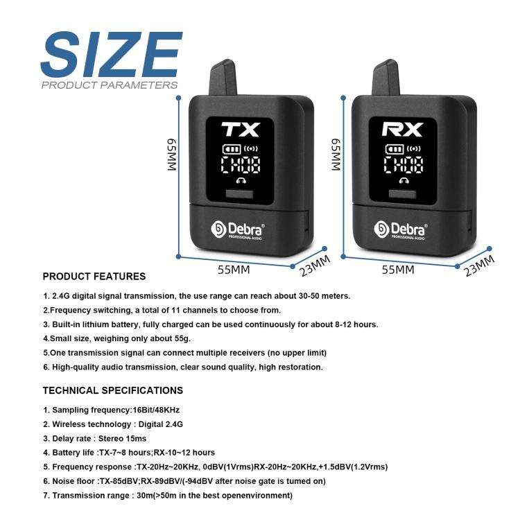 DEBRA ST-mini 2.4G Stereo Wireless Monitor System Receiver + Earphones(Black)