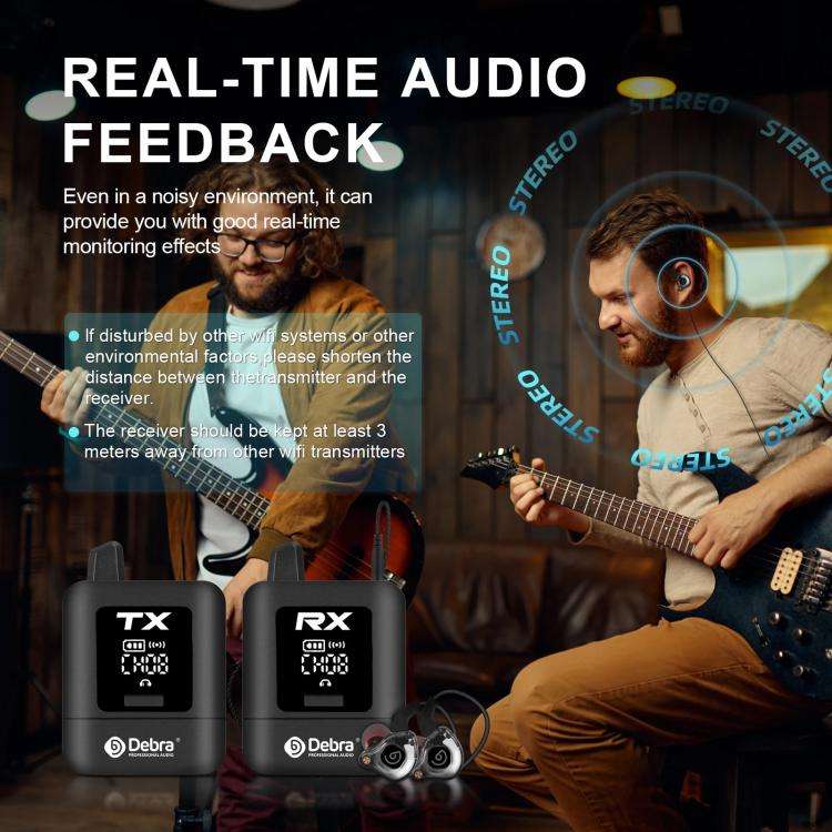 DEBRA ST-mini 2.4G Stereo Wireless Monitor System Receiver + Earphones(Black)