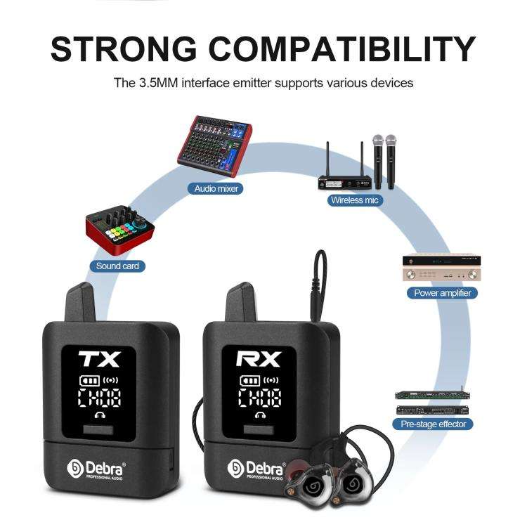 DEBRA ST-mini 2.4G Stereo Wireless Monitor System Receiver + Earphones(Black)