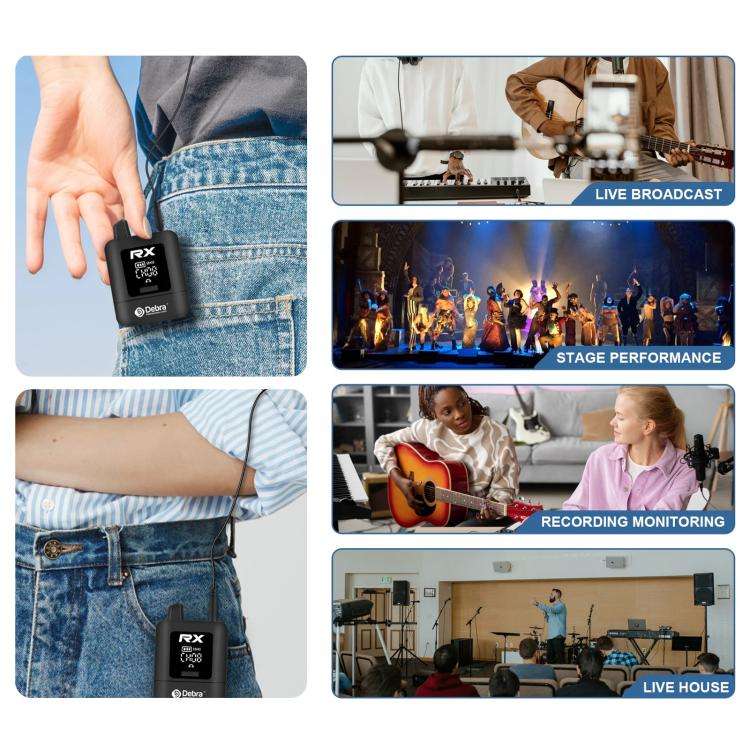 DEBRA ST-mini 2.4G Stereo Wireless Monitor System Receiver + Earphones(Black)