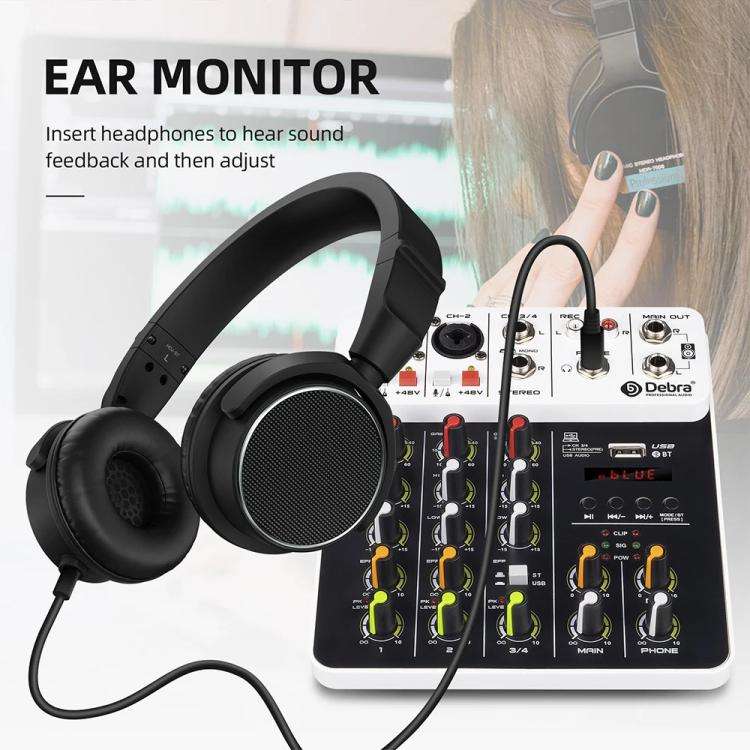 DEBRA V4 4-Channels Audio Mixer with Reverb Sound Card for Live Streaming(EU Plug)
