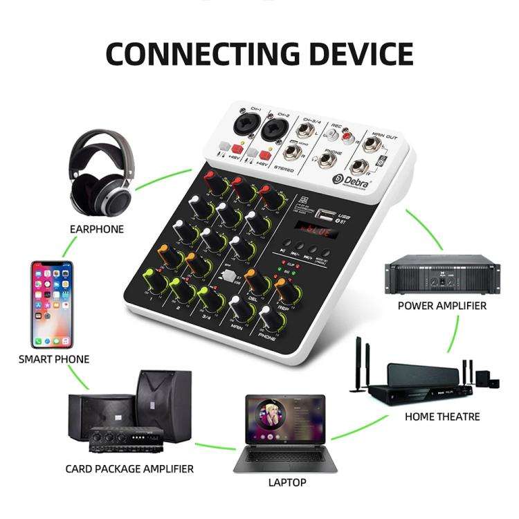 DEBRA V4 4-Channels Audio Mixer with Reverb Sound Card for Live Streaming(EU Plug)