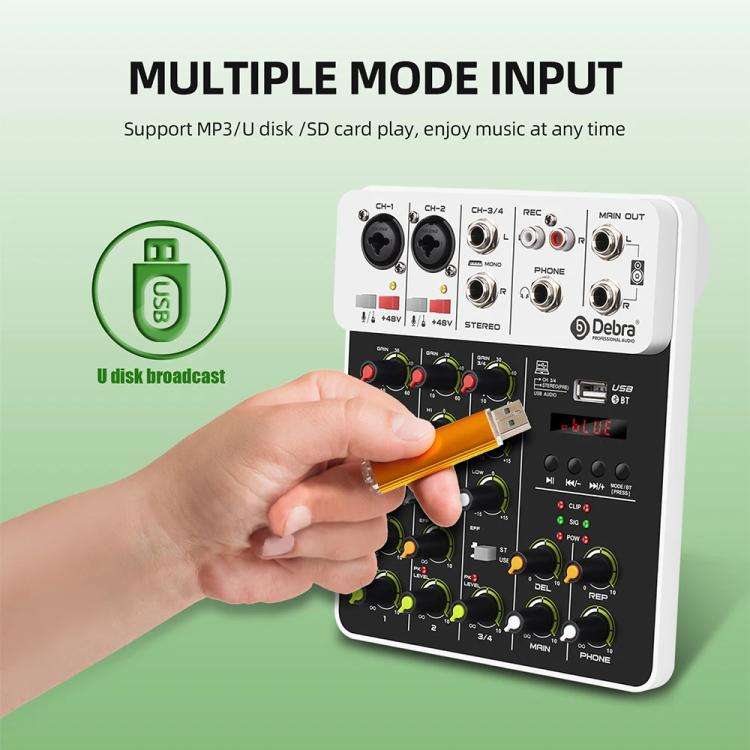 DEBRA V4 4-Channels Audio Mixer with Reverb Sound Card for Live Streaming(EU Plug)
