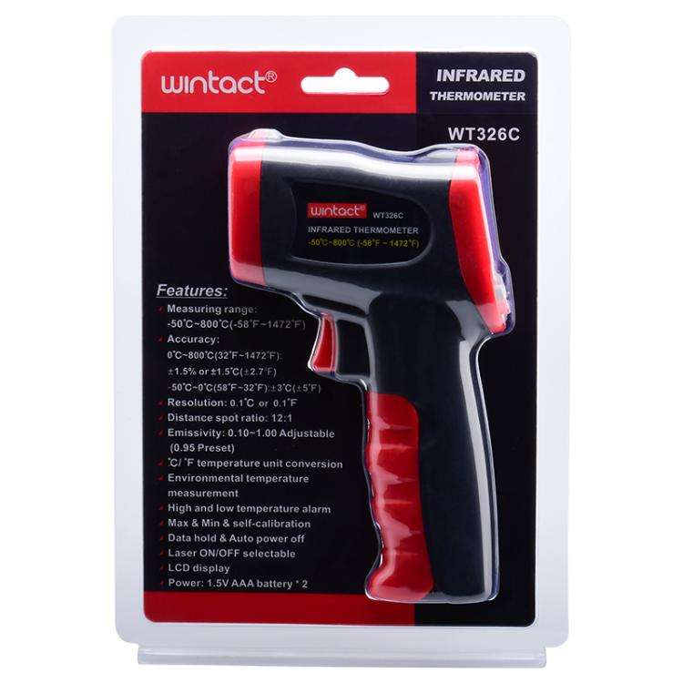 Wintact WT326C Portable Infrared Thermometer, Measuring Range: -50 to 800 Degrees Celsius(Black Red)