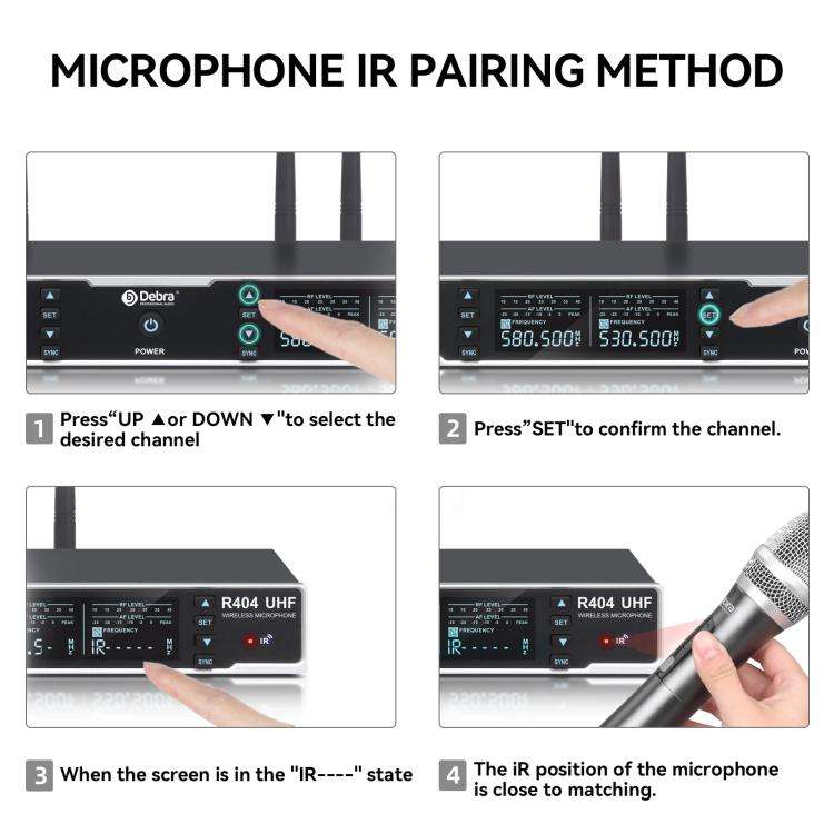 DEBRA R404 UHF Wireless Microphone 4-in-1 Professional Stage Performance Conference Handheld Mic(...