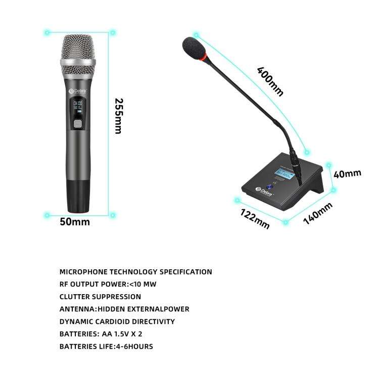DEBRA R404 UHF Wireless Microphone 4-in-1 Professional Stage Performance Conference Handheld Mic(...