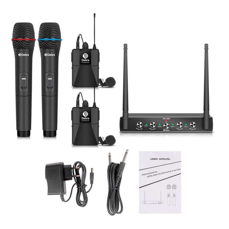 DEBRA AU-400 UHF Wireless Microphone System 4-in-1 for Performance Conference KTV, Model:2 Handhe...