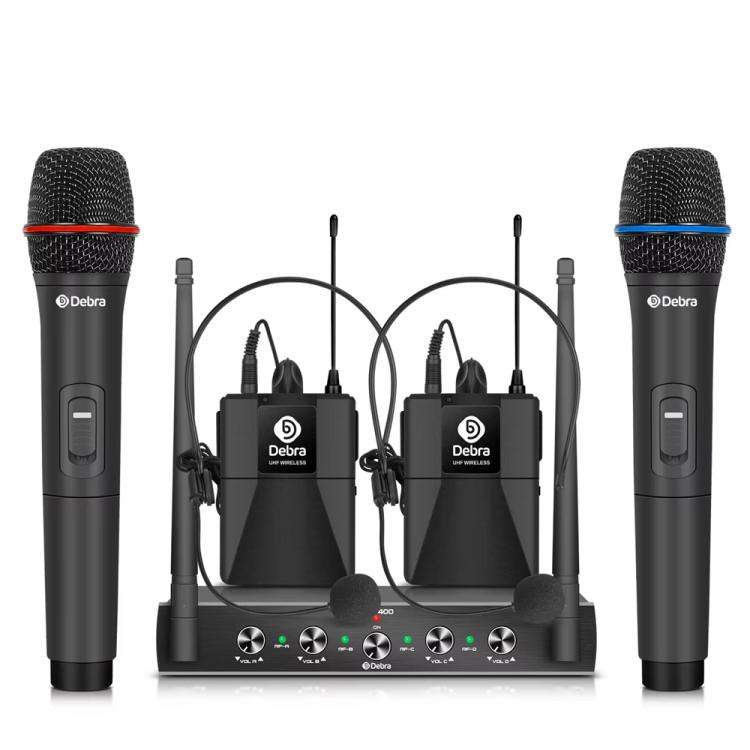 DEBRA AU-400 UHF Wireless Microphone System 4-in-1 for Performance Conference KTV, Model:2 Handhe...