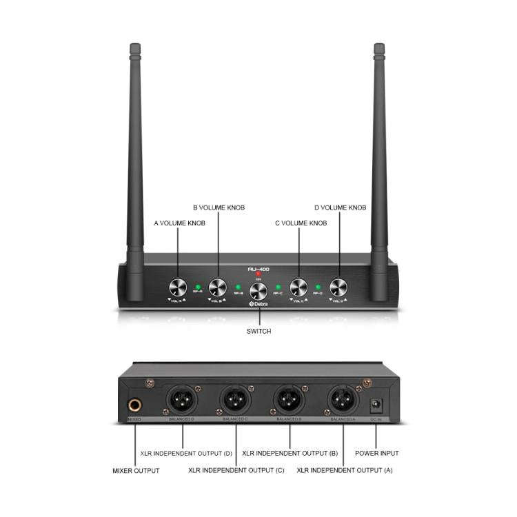 DEBRA AU-400 UHF Wireless Microphone System 4-in-1 for Performance Conference KTV, Model:2 Handhe...
