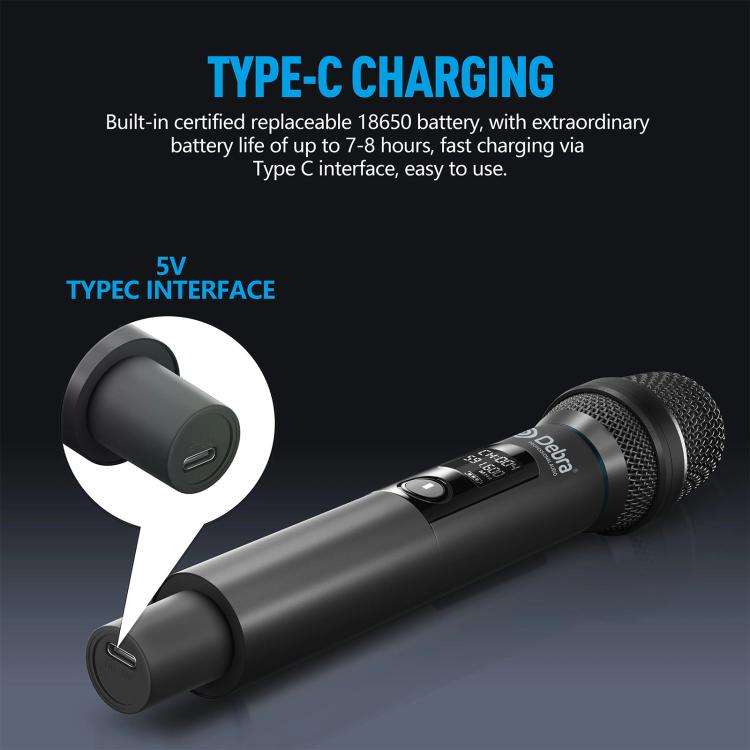 DEBRA UX-400 UHF Wireless Rechargeable Microphone System 4-in-1(EU Plug)