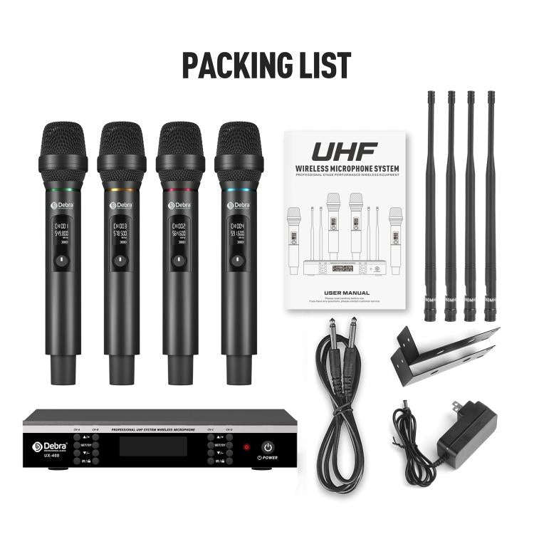 DEBRA UX-400 UHF Wireless Rechargeable Microphone System 4-in-1(EU Plug)