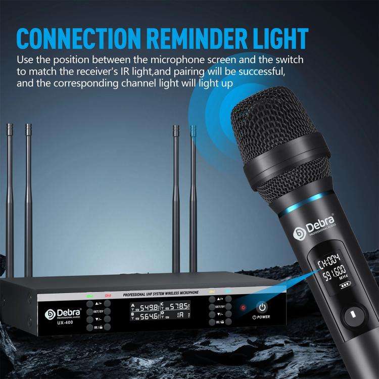 DEBRA UX-400 UHF Wireless Rechargeable Microphone System 4-in-1(EU Plug)