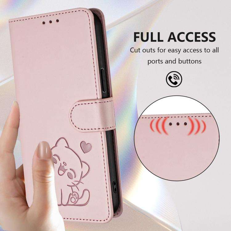 For ZTE nubia Neo 5 5G Embossed Heart Cat Leather Phone Case with Hand Strap(Pink)