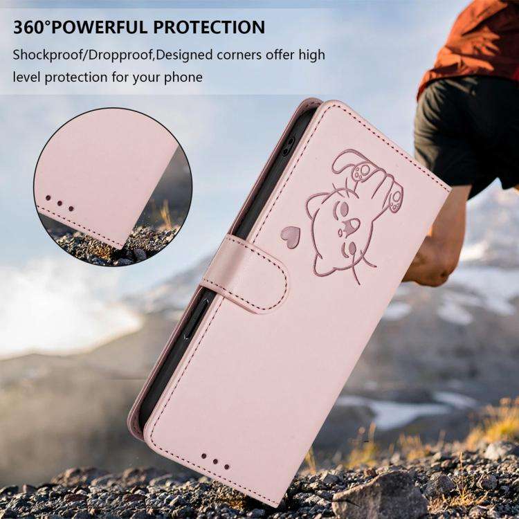 For ZTE nubia Neo 5 5G Embossed Heart Cat Leather Phone Case with Hand Strap(Pink)